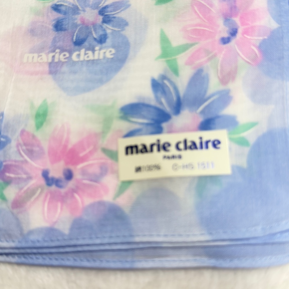 Floral Blue and Pink Scarf/ Handkerchief Cotton 18/18 inches - Picture 2 of 7